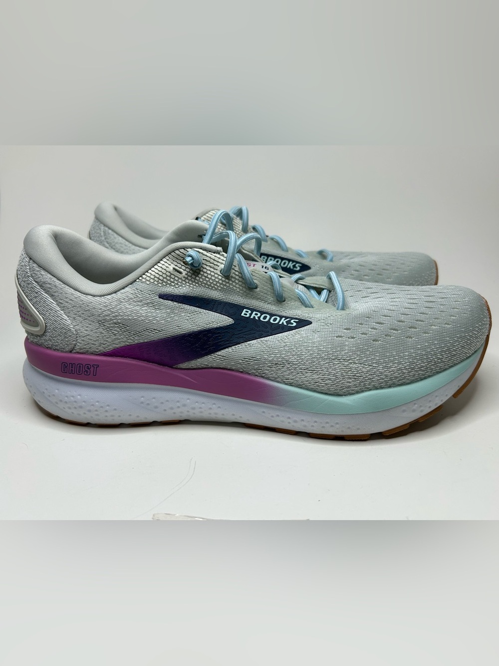Brooks Athletic White Grey Blue Pink Ghost Sneaker Size 10